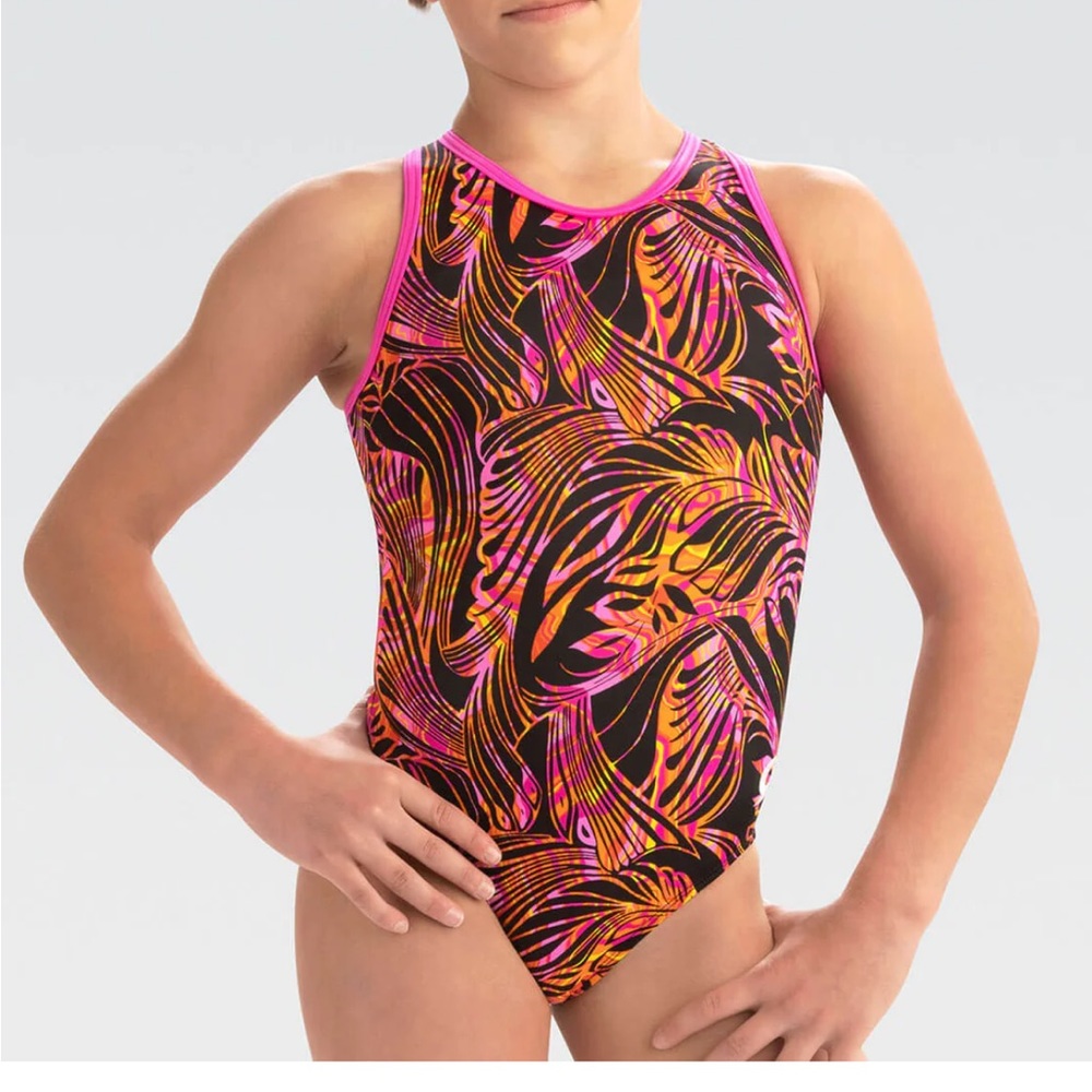 NWT GK gymnastics tumbling dance leotard style E4482 carnival print
